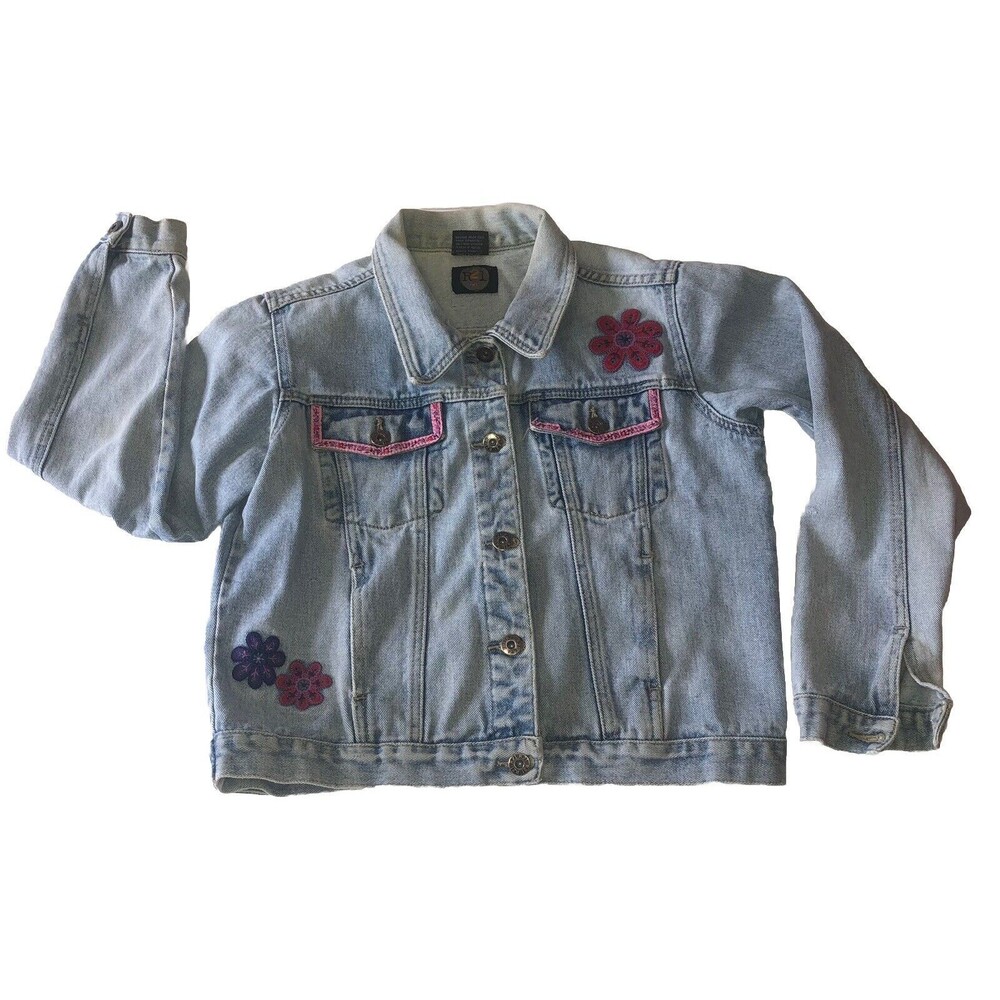 VTG Y2K Rue 21 R21 Denim Jean Jacket Flowers Embroidered Hippie Hip Girls XL